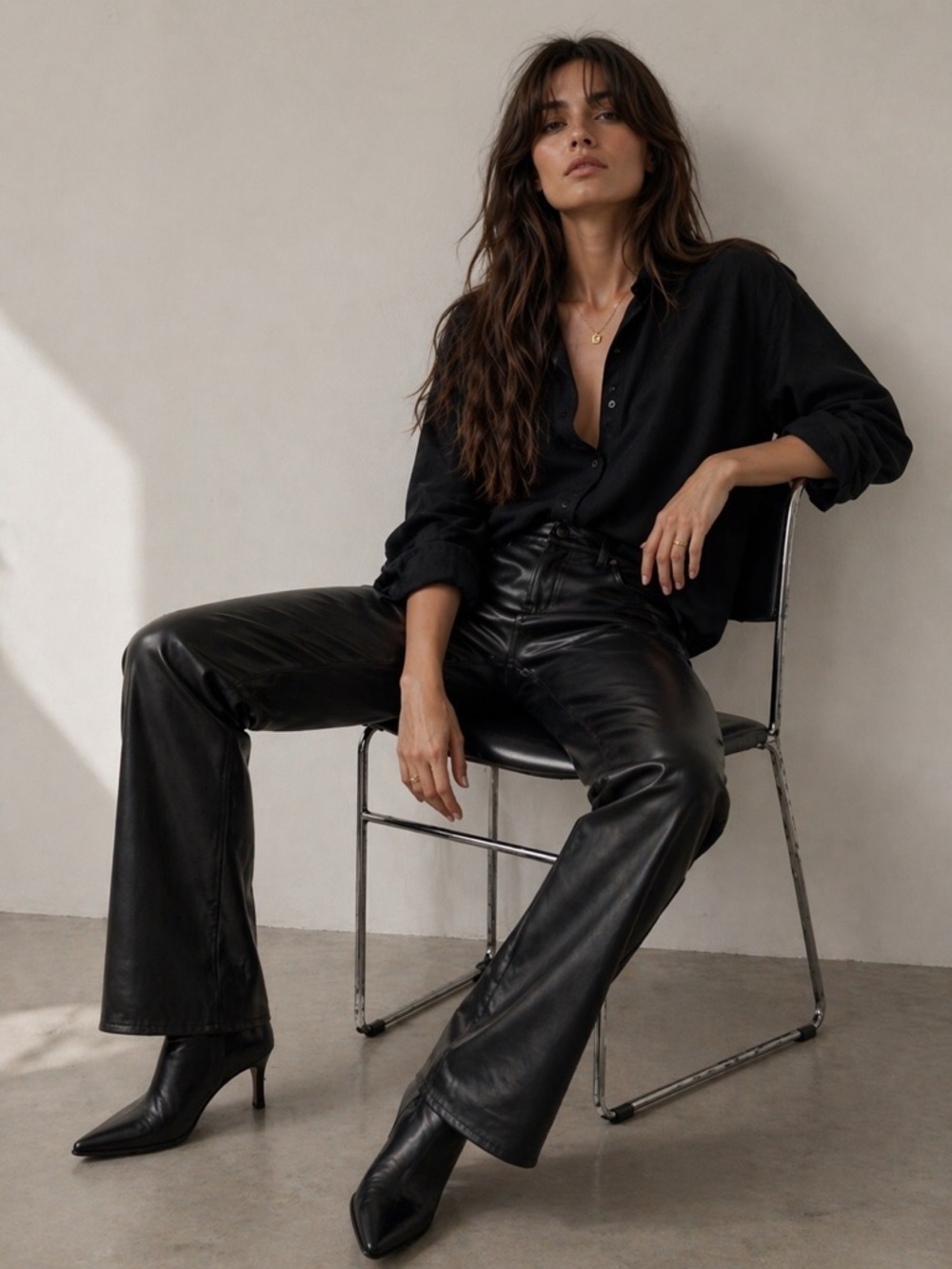 THE KOOPLES French Luxury Mid-Rise Straight Leg Faux Leather Trousers